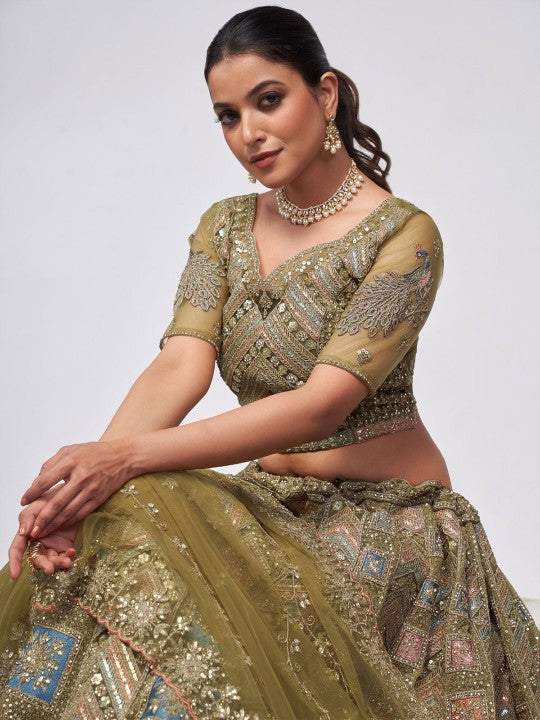 Embroidered Beads and Stones Semi-Stitched Lehenga & Unstitched Blouse With Dupatta