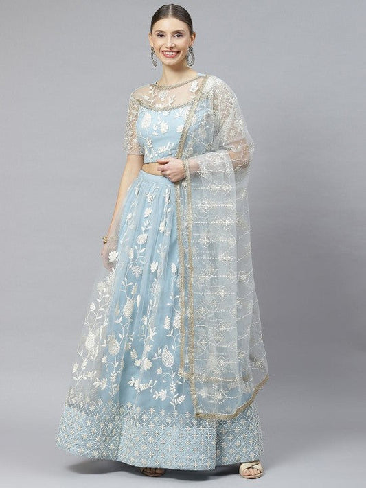 Embroidered Semi-Stitched Lehenga & Unstitched Blouse With Dupatta