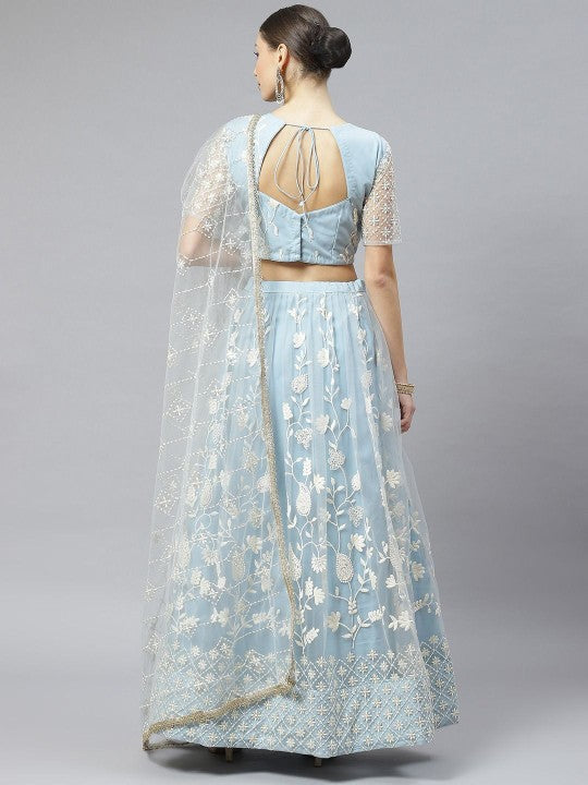 Embroidered Semi-Stitched Lehenga & Unstitched Blouse With Dupatta