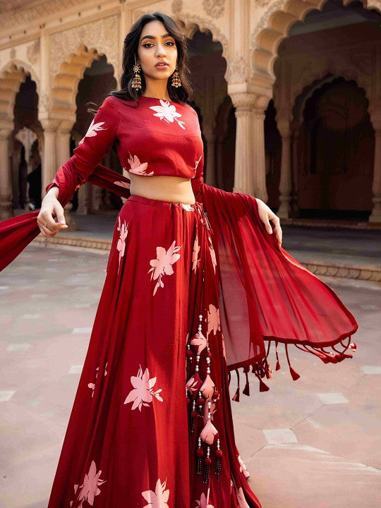 Printed Satin Made to Measure Lehenga & Blouse With Dupatta